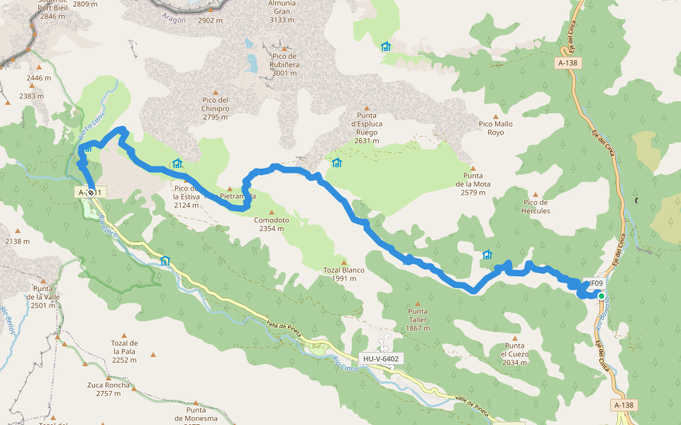 GR 11 Senda Pirenaica - E23 walking route map in Parzán