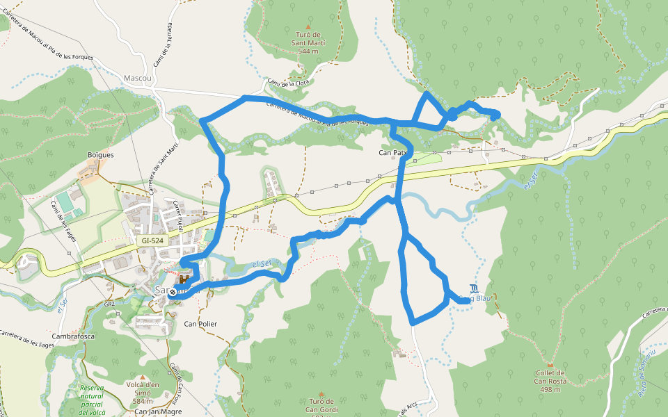 Santa Pau, ruta dels gorgs walking route map in Santa Pau