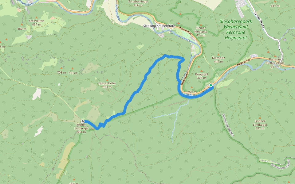 Haltestelle Cholerakapelle - Hoher Lindkogel walking route map in Siegenfeld