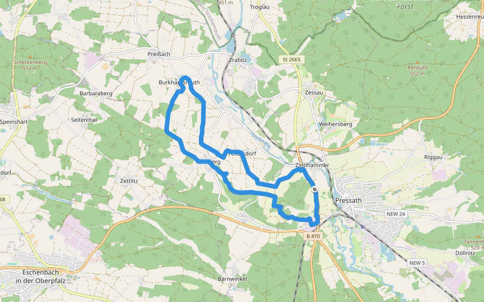 Pressather Rundwanderweg Nr. 2 walking route map in Pressath