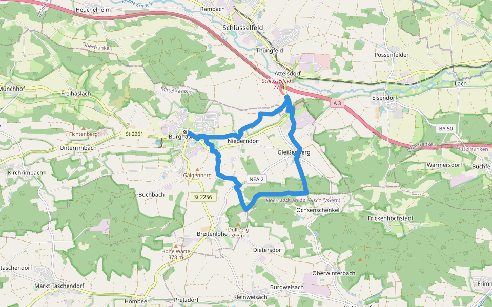 Sagen-Weg Burghaslach walking route map in Burghaslach