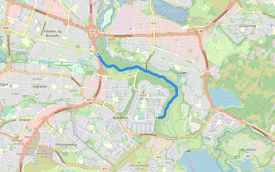 Árleið walking route map in Reykjavík