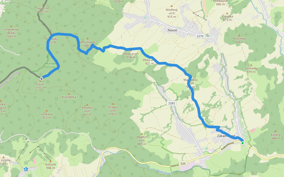 Chodník Zákamenským Chotárom walking route map in Zákamenné