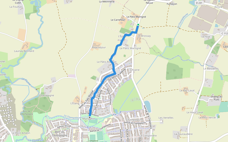 Variante La Foucherais walking route map in Pacé