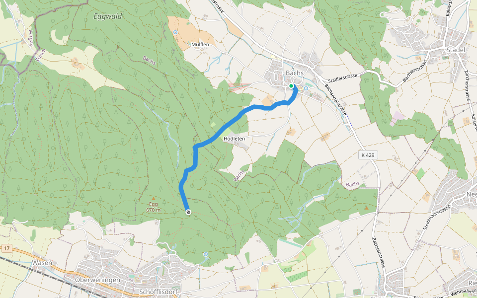 Bachs - Schöfflisdorfer Platte walking route map in Bachs
