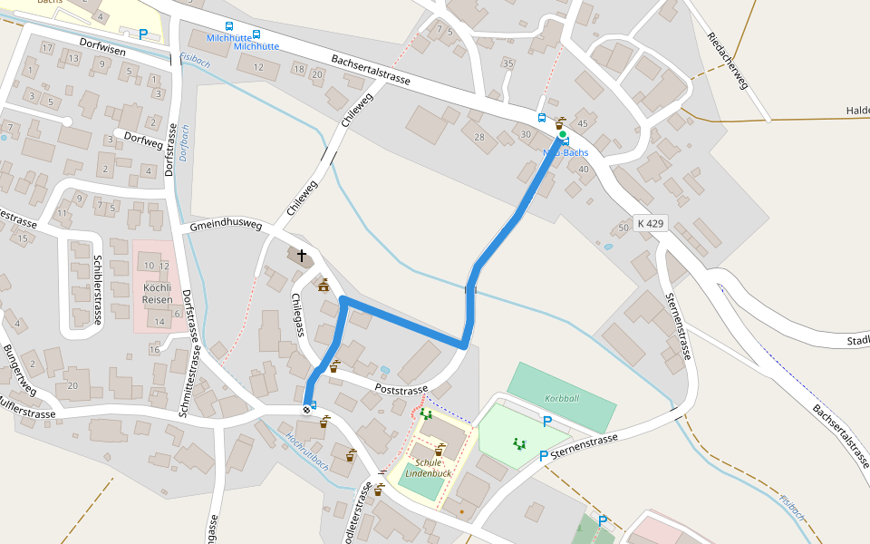 Neu Bachs - Bachs walking route map in Bachs