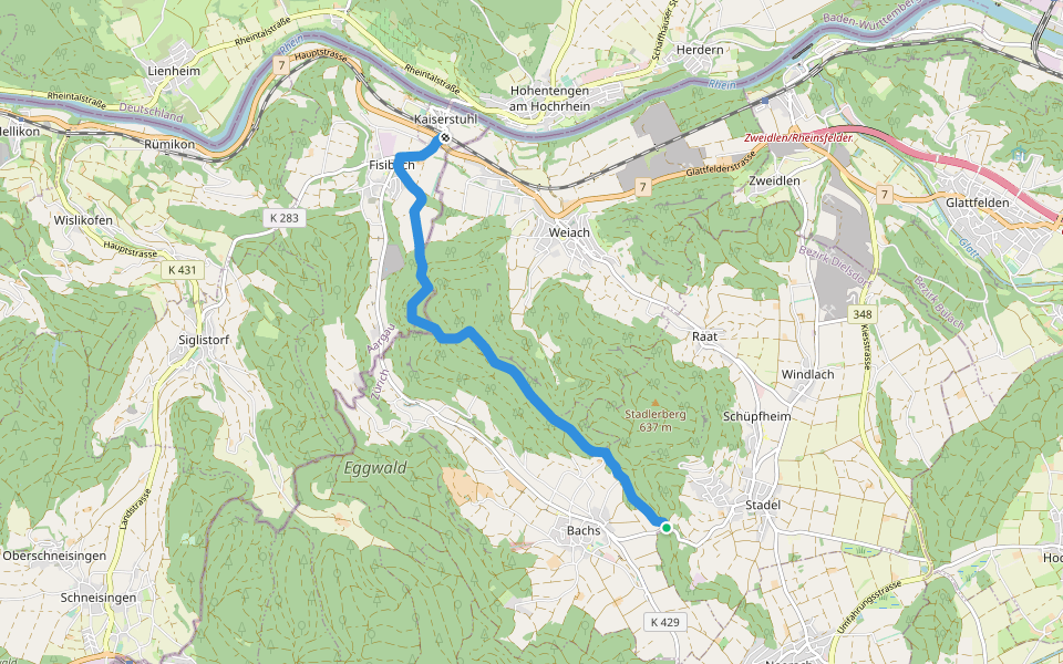 Stig - Kaiserstuhl Bahnhof walking route map in Stadel bei Niederglatt