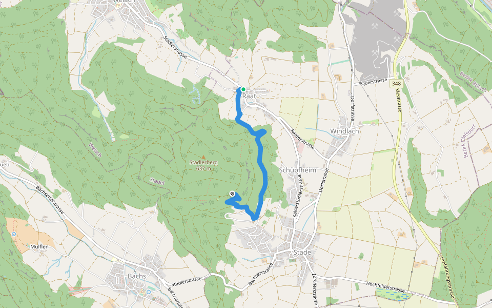 Raat - Stadlerberg walking route map in Stadel bei Niederglatt