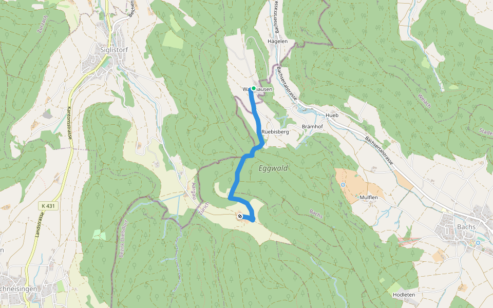 Waldhusen - Wattwil walking route map in Fisibach