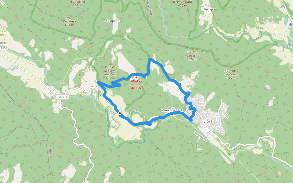 Volcà de la Banya del Boc walking route map in Sant Martí de Llémena