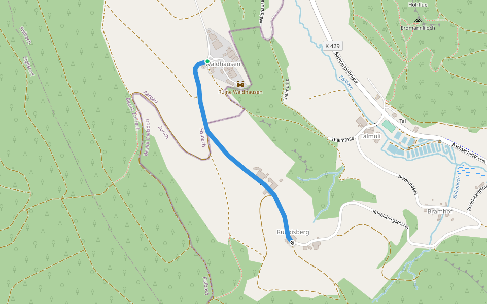 Waldhusen - Rüebisberg walking route map in Fisibach