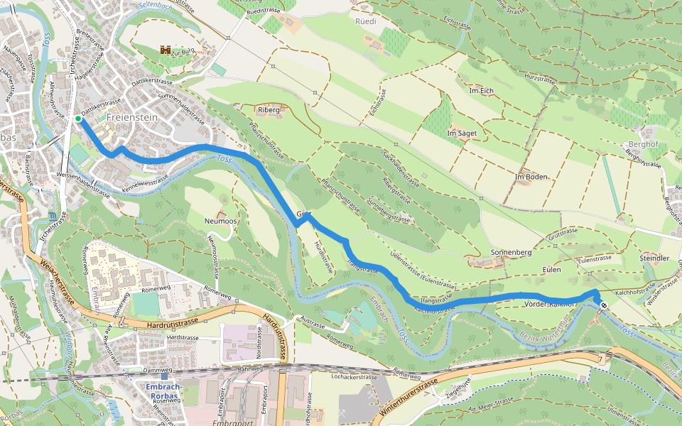 Freienstein - Blindensteg walking route map in Freienstein-Teufen