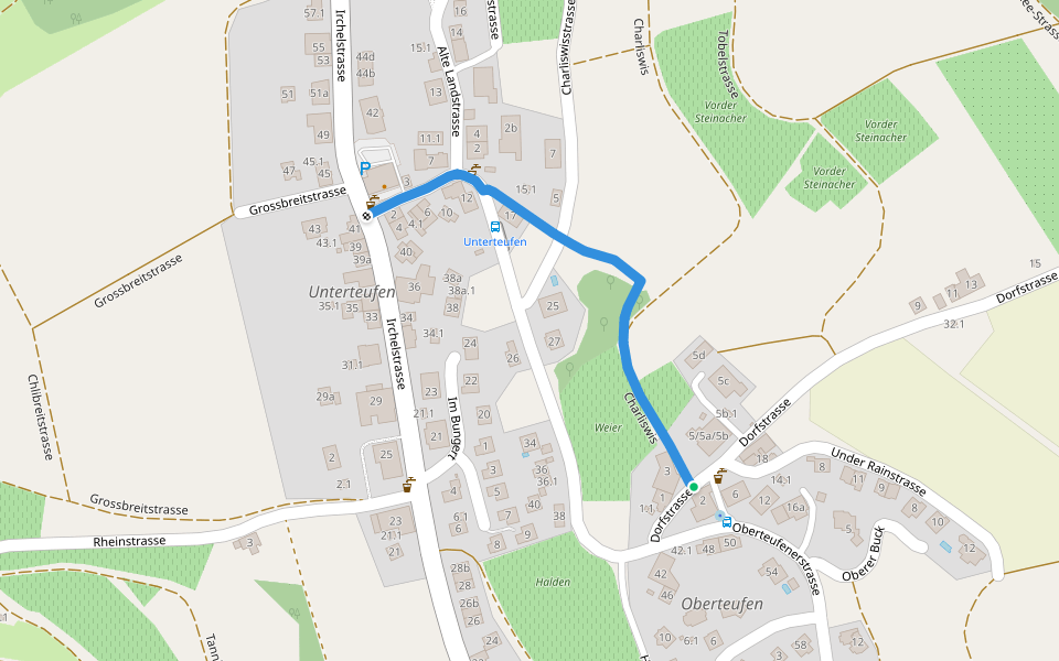 Ober Teufen - Unter Teufen walking route map in Freienstein-Teufen