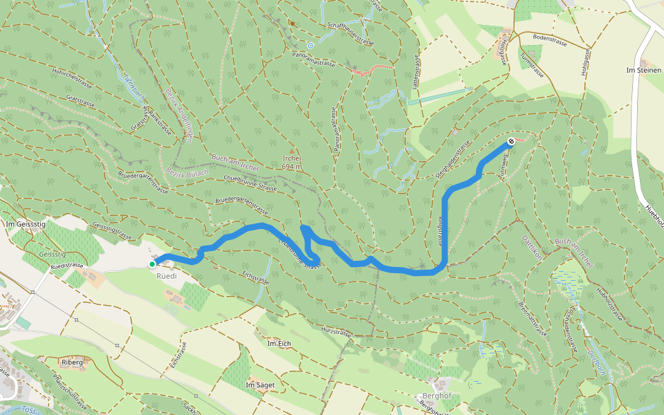 Rüedi - Heerenbänkli Irchelturm walking route map in Freienstein-Teufen