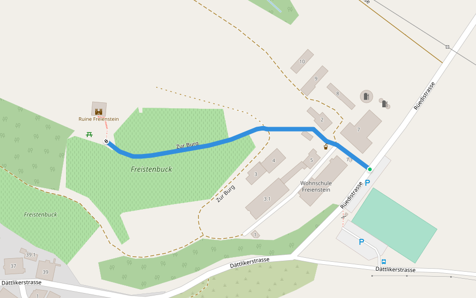 Ruine Freienstein walking route map in Freienstein-Teufen