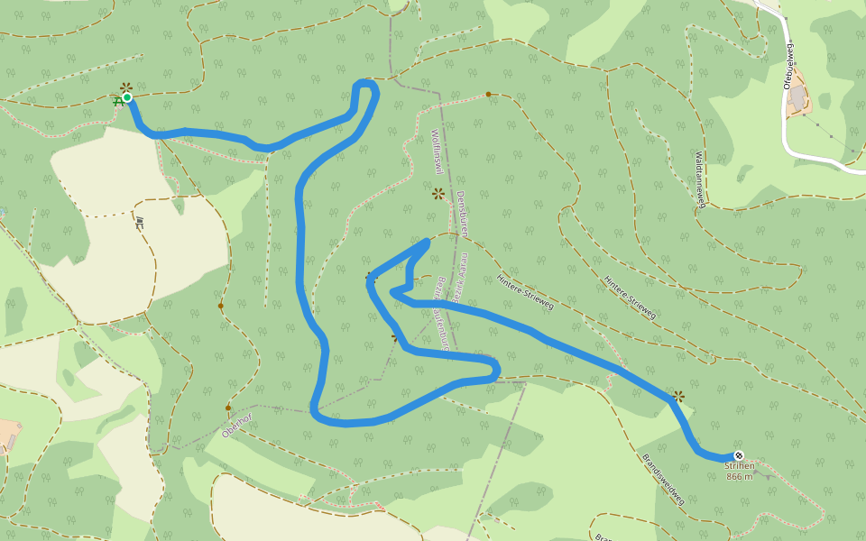 Waldhaus Wölflinswil - Strihen - Pt. 866.7 m walking route map in Densbüren