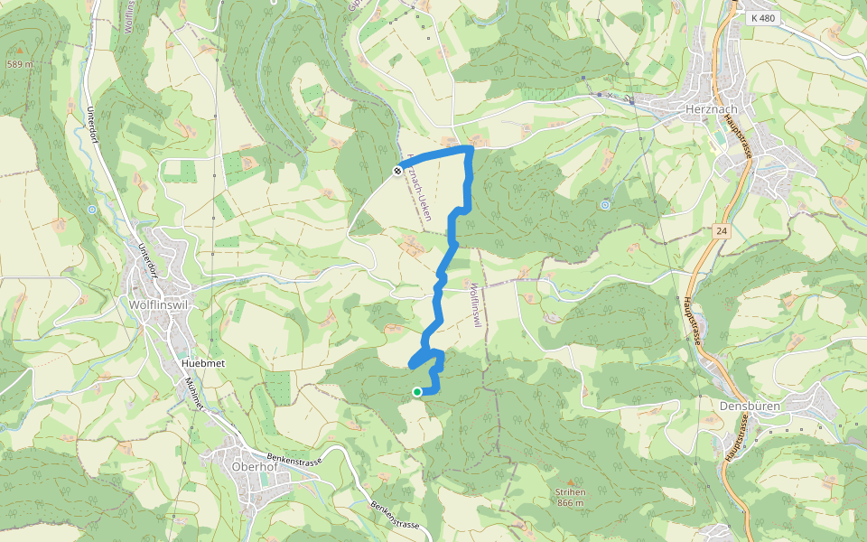 Waldhaus Wölflinswil - Junkholz walking route map in Densbüren