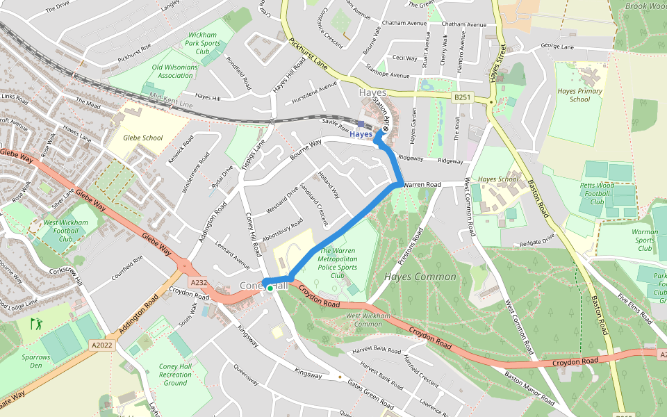 LOOP link to Hayes station walking route map in West Wickham