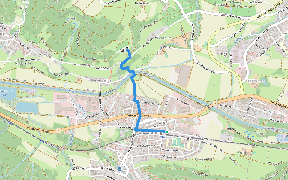 Pfungen - Talguet walking route map in Pfungen
