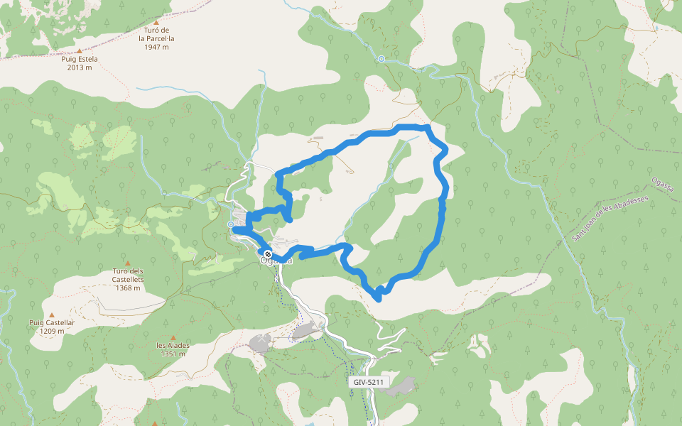 Ogassa-Sant Martí Surroca walking route map in Sant Martí d'Ogassa