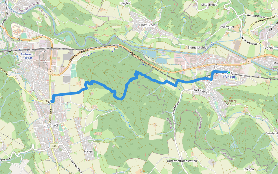 Pfungen - Embrach Unterdorf walking route map in Pfungen