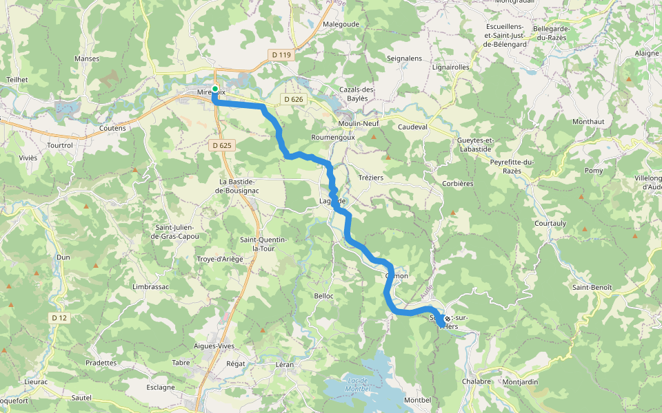 Des Vosges aux Pyrénées 12, Mirepoix - Camon walking route map in Mirepoix
