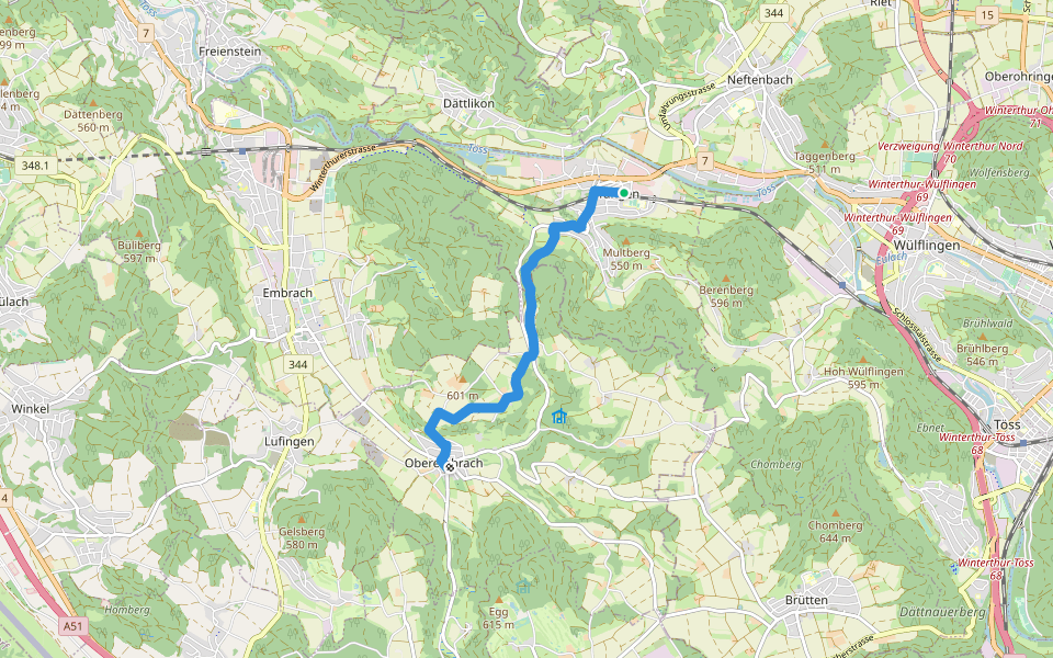 Pfungen - Oberembrach walking route map in Pfungen