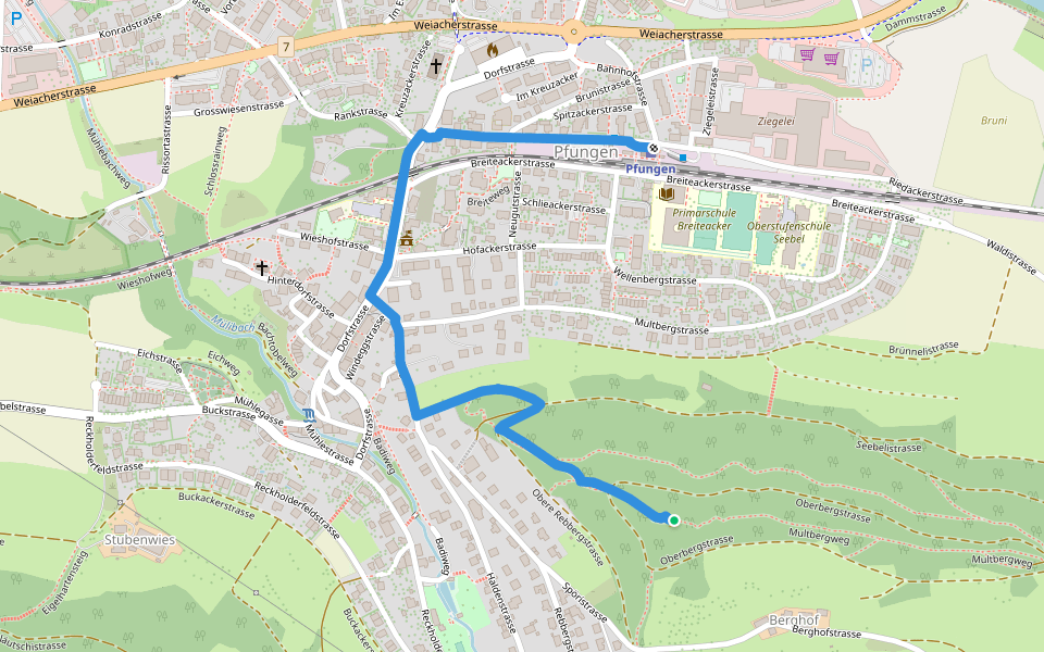 Multberg - Pfungen walking route map in Pfungen