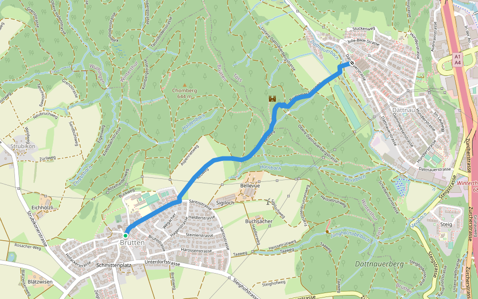 Brütten - Dättnau walking route map in Brütten