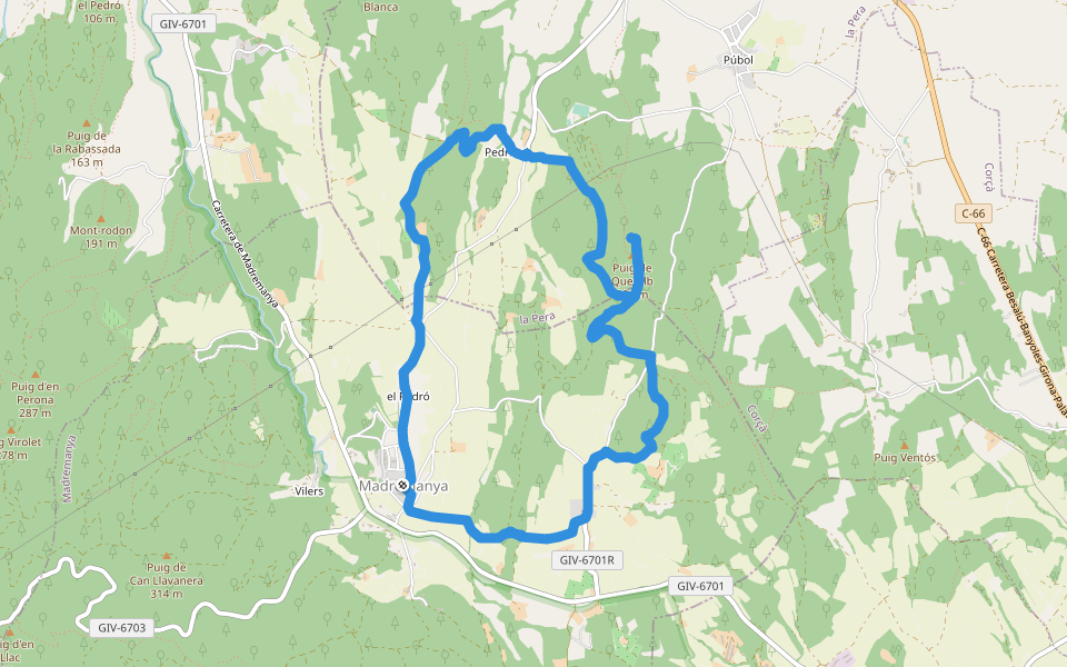 Madremanya-Millàs-Pedrinyà walking route map in Madremanya