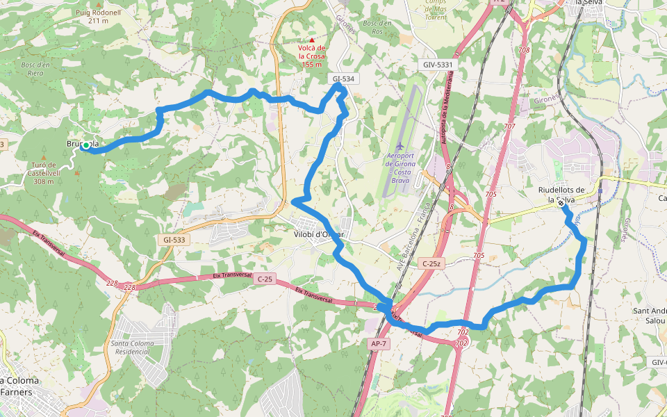 Camí de l'Onyar walking route map in Brunyola