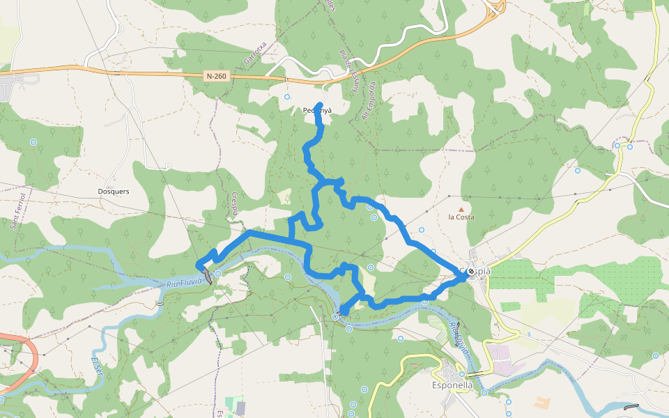 Crespià-Pedrinyà-Sant Miquel de la Roca walking route map in Crespià