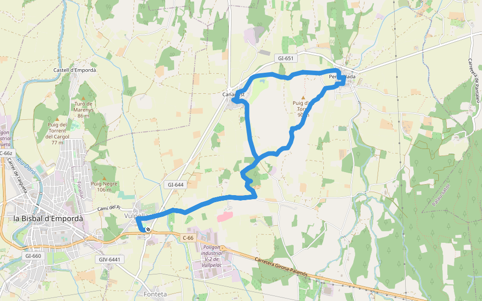 Vulpellac-Clots de Sant Julià-Peratallada walking route map in Vulpellac
