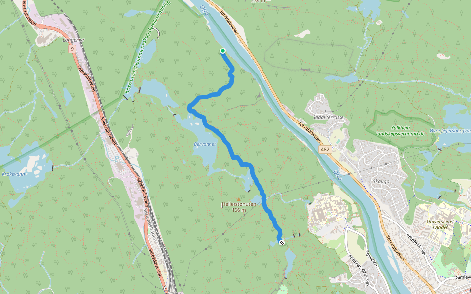 Bervannstien walking route map in Kristiansand