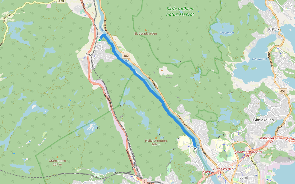 Otra Elvepart walking route map in Ytre Strai