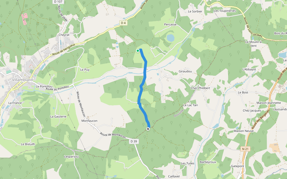 Liaison Douville - Villamblard walking route map in Villamblard