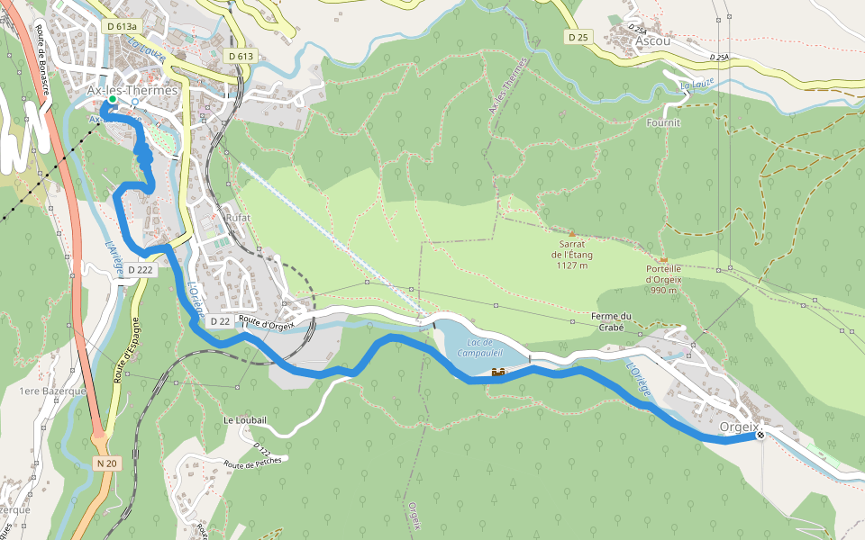GRP Ax-Orgeix walking route map in Ax-les-Thermes