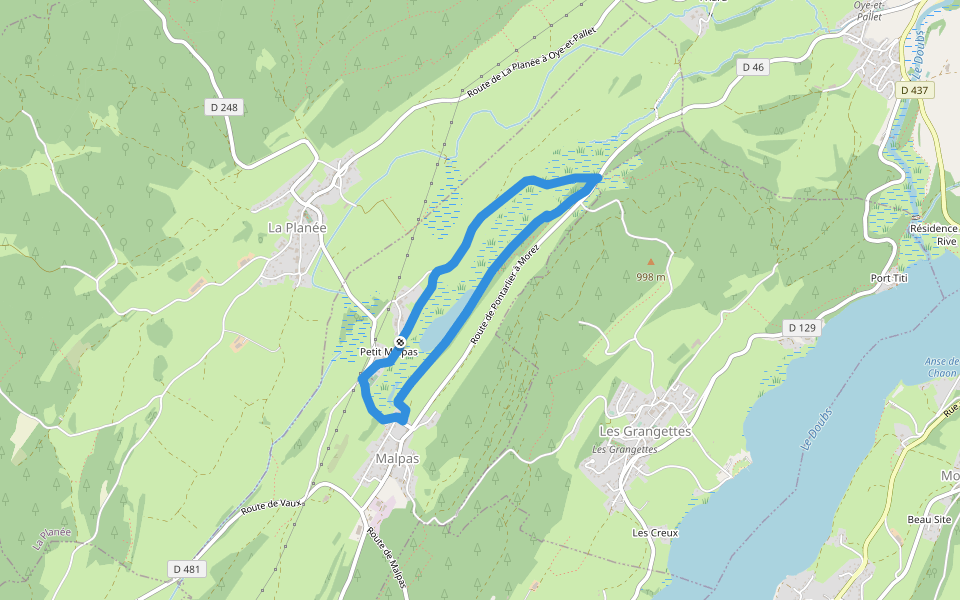 Le Tour du Lac de Malpas walking route map in Malpas