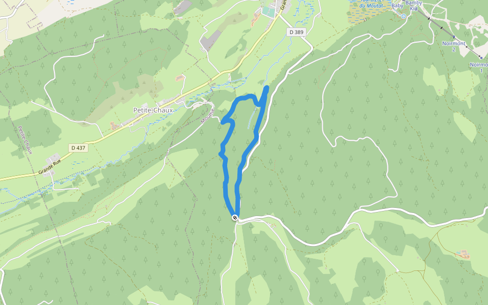 Les Roches walking route map in Mouthe