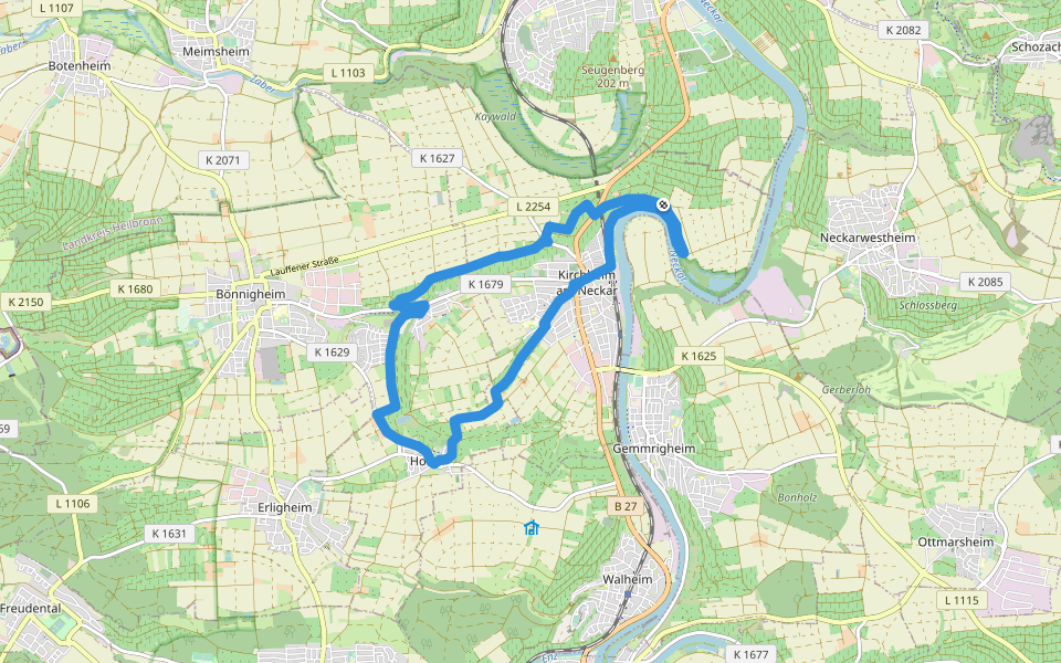 Weinterrassen walking route map in Kirchheim am Neckar