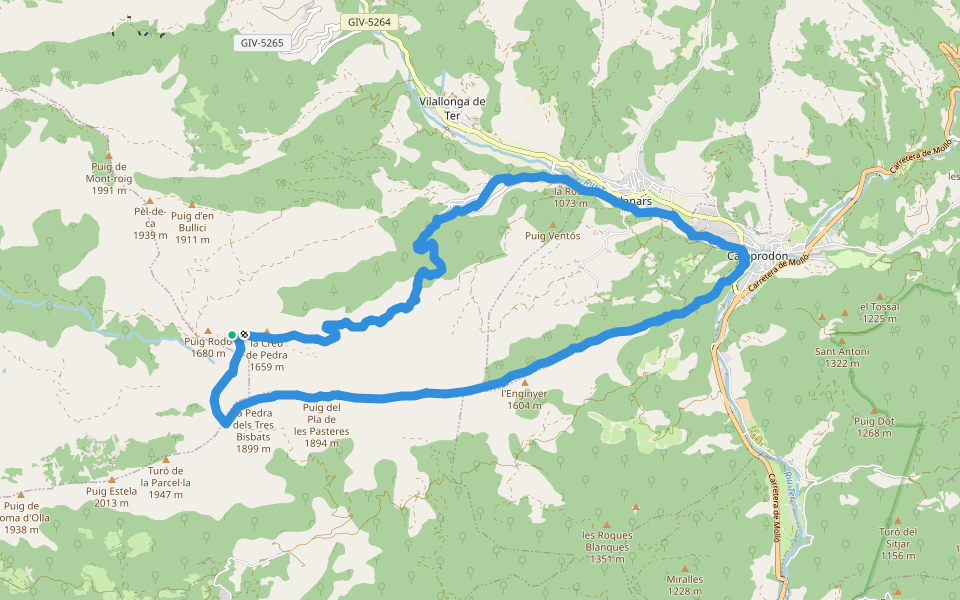 Camprodon ruta per la carena de Serra Cavallera walking route map in Vilallonga de Ter