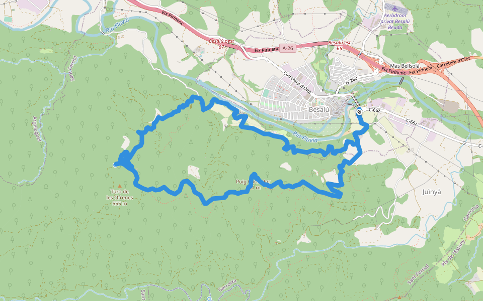 Besalú al Puig Cornador i el Santuari de Sant Ferriol walking route map in Besalú