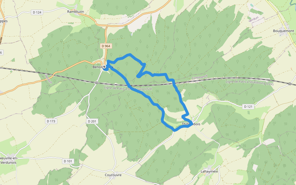 Le Vallon Béni walking route map in Rambluzin-et-Benoite-Vaux