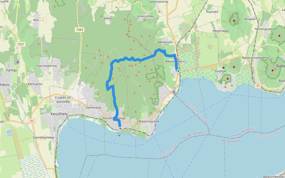 P (Balatonederics, vá. – Vonyarcvashegy) walking route map in Balatonederics