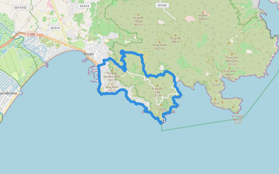 Roses, camí de ronda i el megalític walking route map in Roses