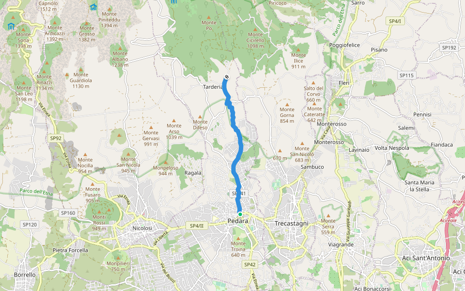 Pedara - Tarderia walking route map in Pedara