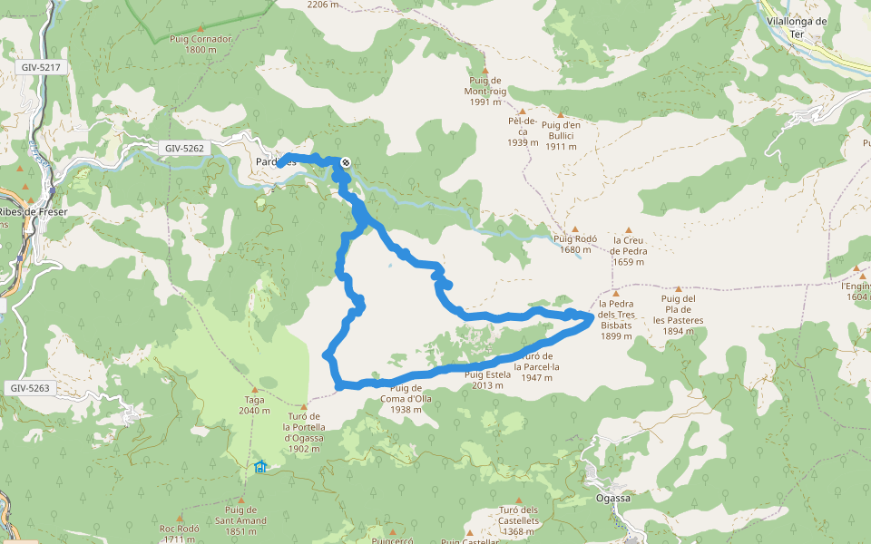 Pardines al Puig Estela walking route map in Pardines