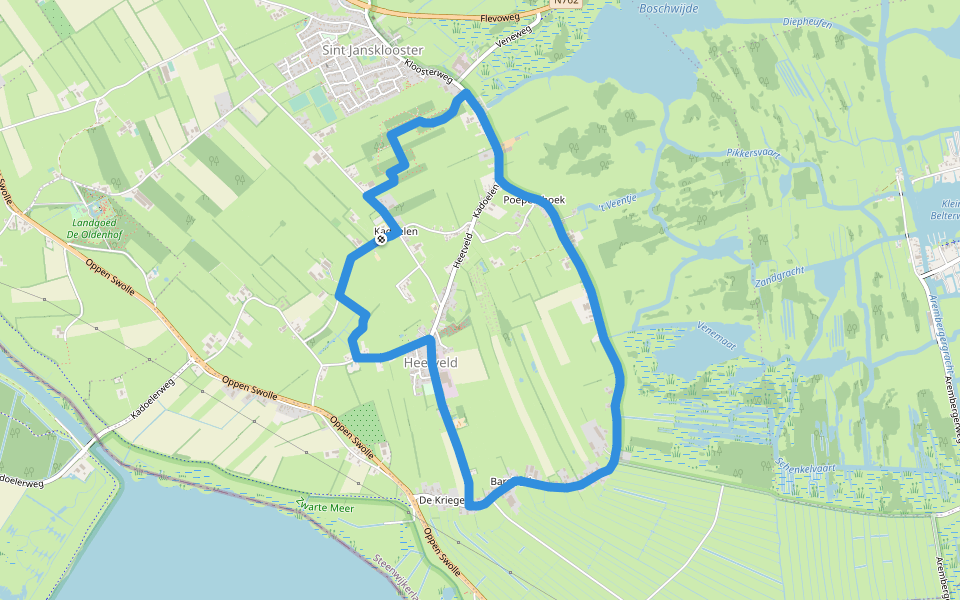 WNW WaterReijk - Kadoelen - gele route walking route map in Sint Jansklooster