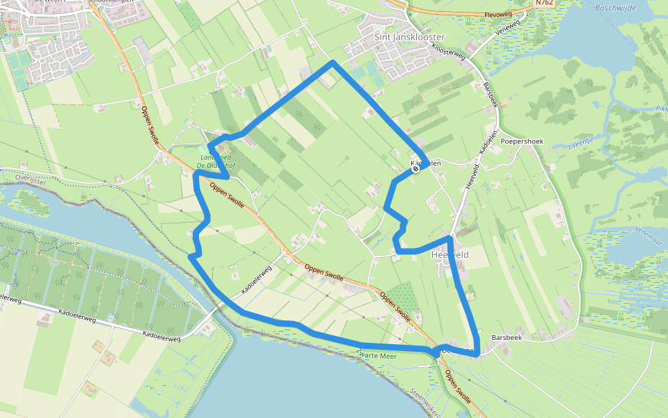 WNW WaterReijk - Kadoelen - groene route walking route map in Sint Jansklooster