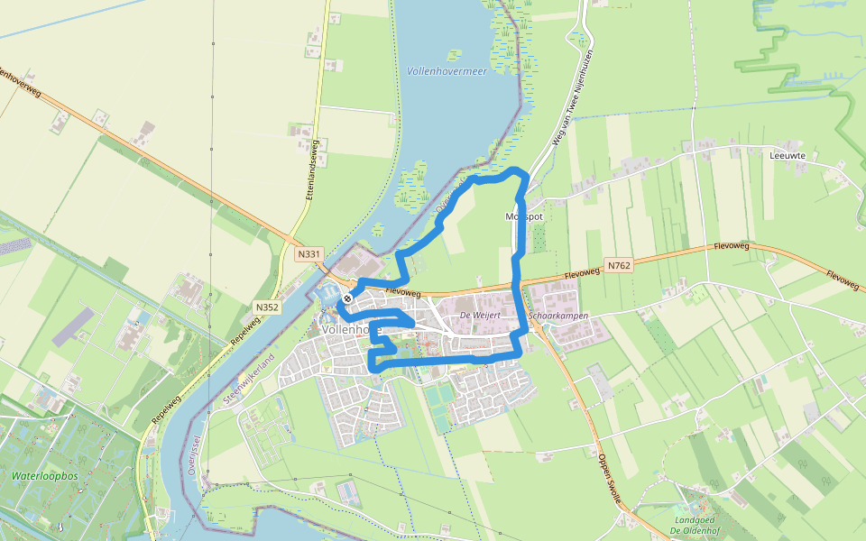 WNW WaterReijk - Vollenhove - blauwe route walking route map in Vollenhove